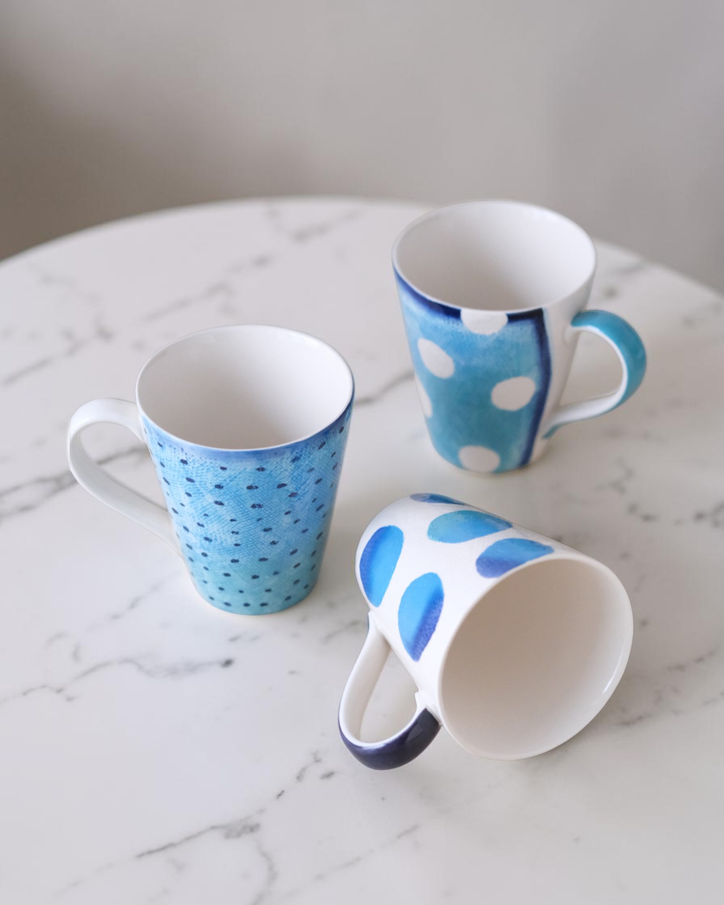 Set 3 ly loe Xanh dương nhạt men sần 