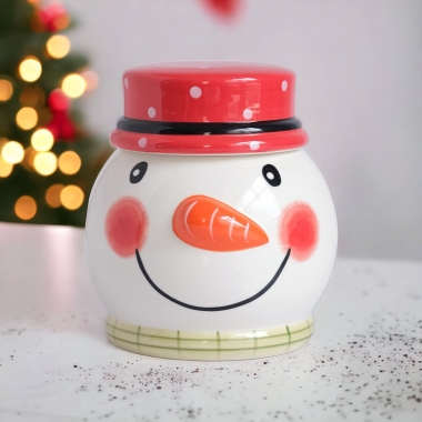 Hủ Cookie Snowman Head nón đỏ