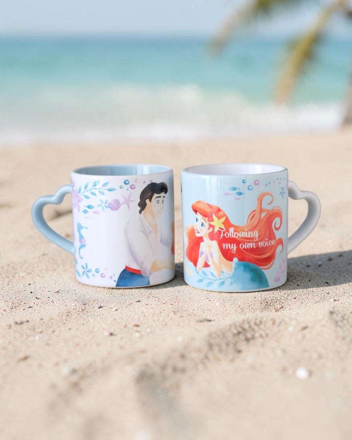 Ly Cặp Tiên Cá & Hoàng Tử Quai Trái Tim 2 Tone Màu