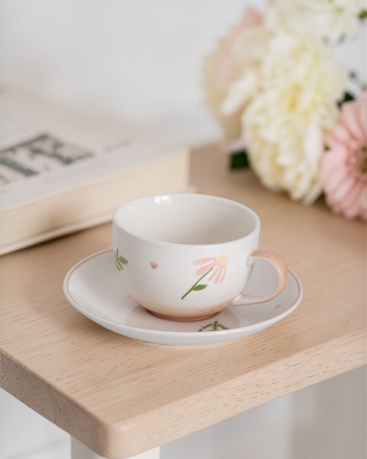 Tách Trà Hoa Đồng Tiền Hoạ Tiết Trái Tim