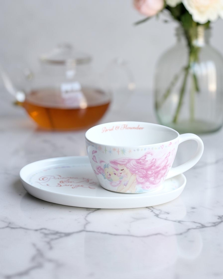 Set tách & dĩa lót ovan Ariel màu nước JP