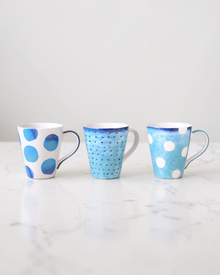 Set 3 ly loe Xanh dương nhạt men sần 