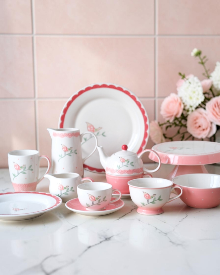 Set Vẽ Tay Pink Bird Vintage 10 món