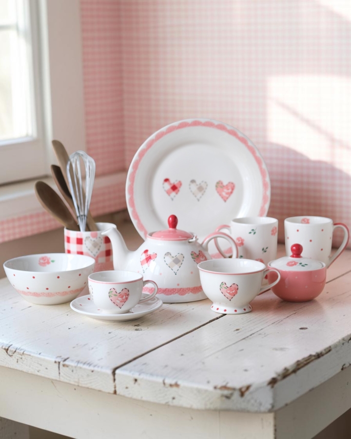 Set Vẽ Tay Pink Heart Vintage 09 món