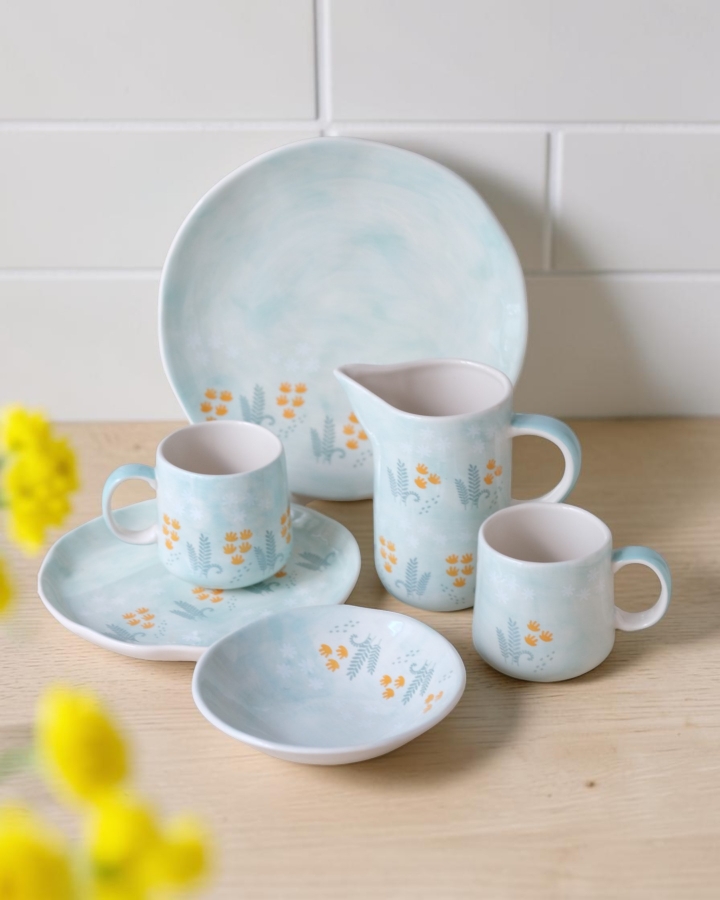 Set Hoa Màu Nước Xanh 06 món