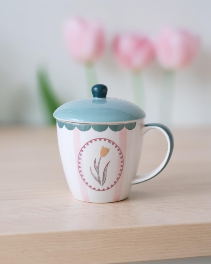 Ly Hạc & Tulip có nắp 13oz